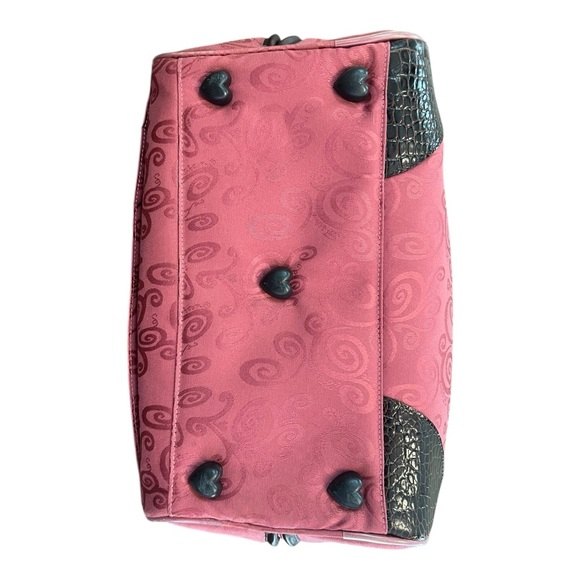 Brighton Pink & Brown Cherry Rose Large Beauty Case Satchel U210650 EUC - Picture 6 of 12